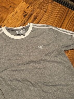adidas Gray Tee with White Ribbed Collar
